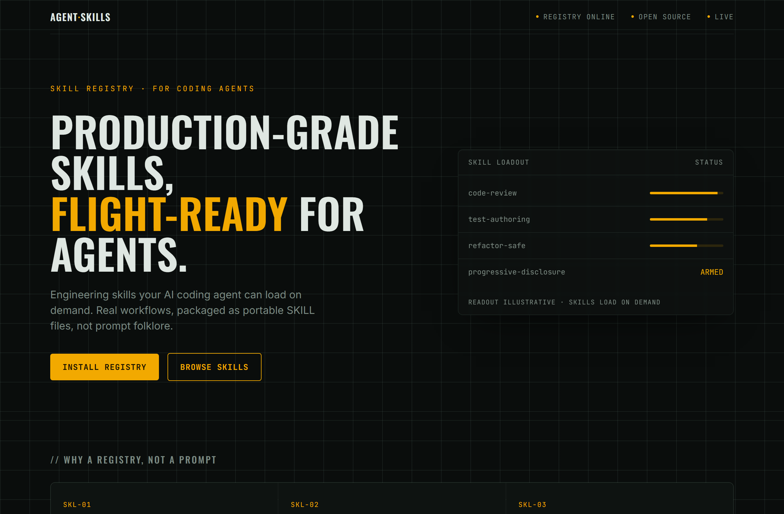 addyosmani/agent-skills landing-page hero mock, hud style