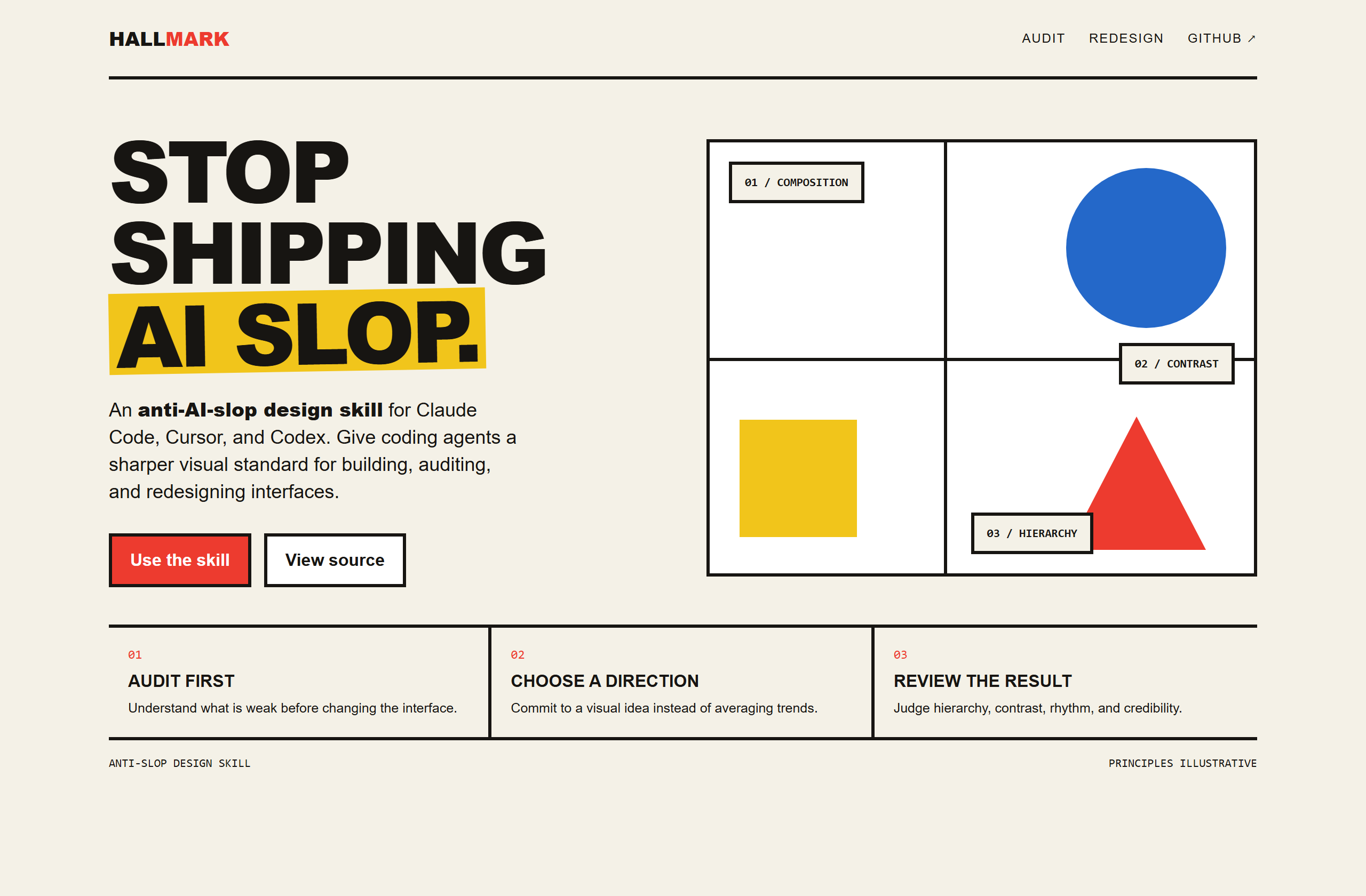 Nutlope/hallmark landing-page hero mock, bauhaus style