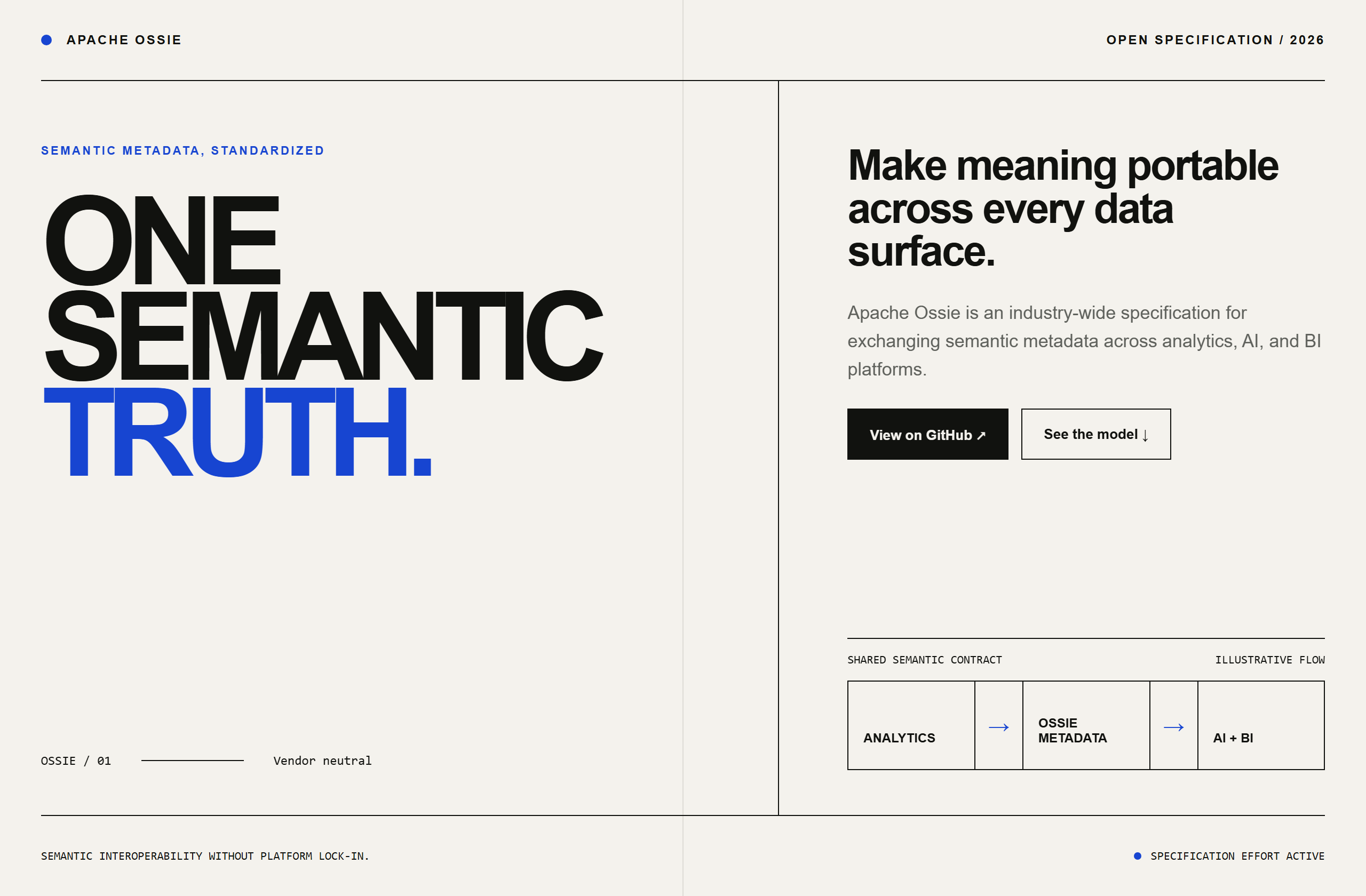 apache/ossie landing-page hero mock, swiss style
