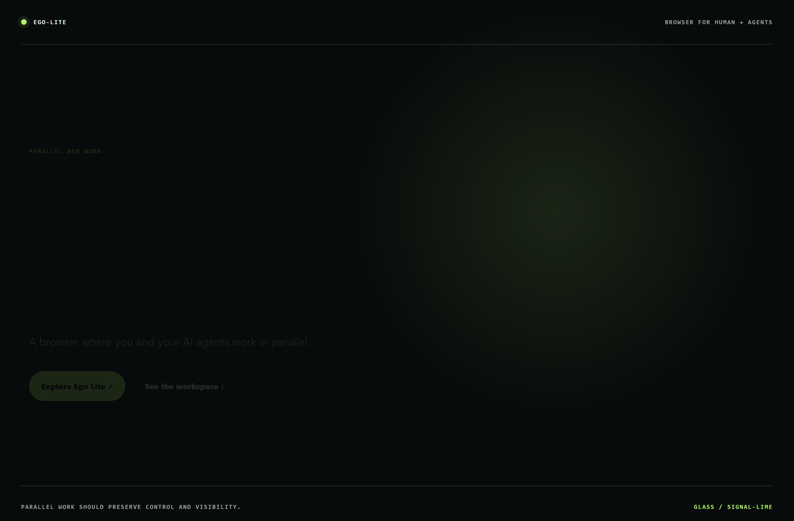 citrolabs/ego-lite landing-page hero mock, glass style