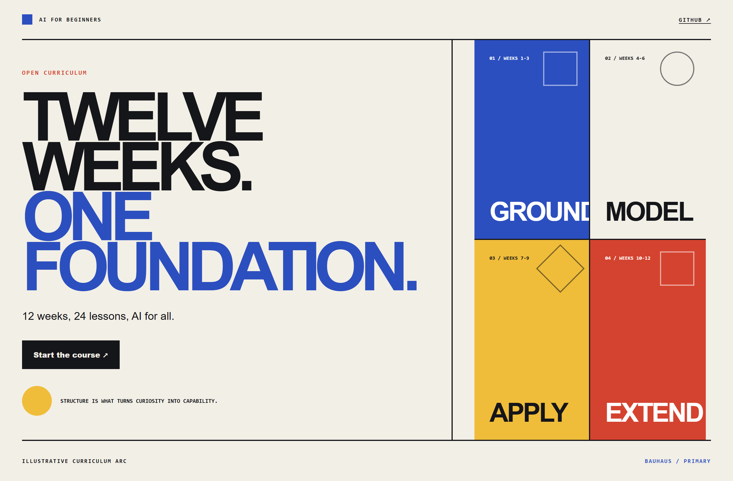 microsoft/AI-For-Beginners landing-page hero mock, bauhaus style