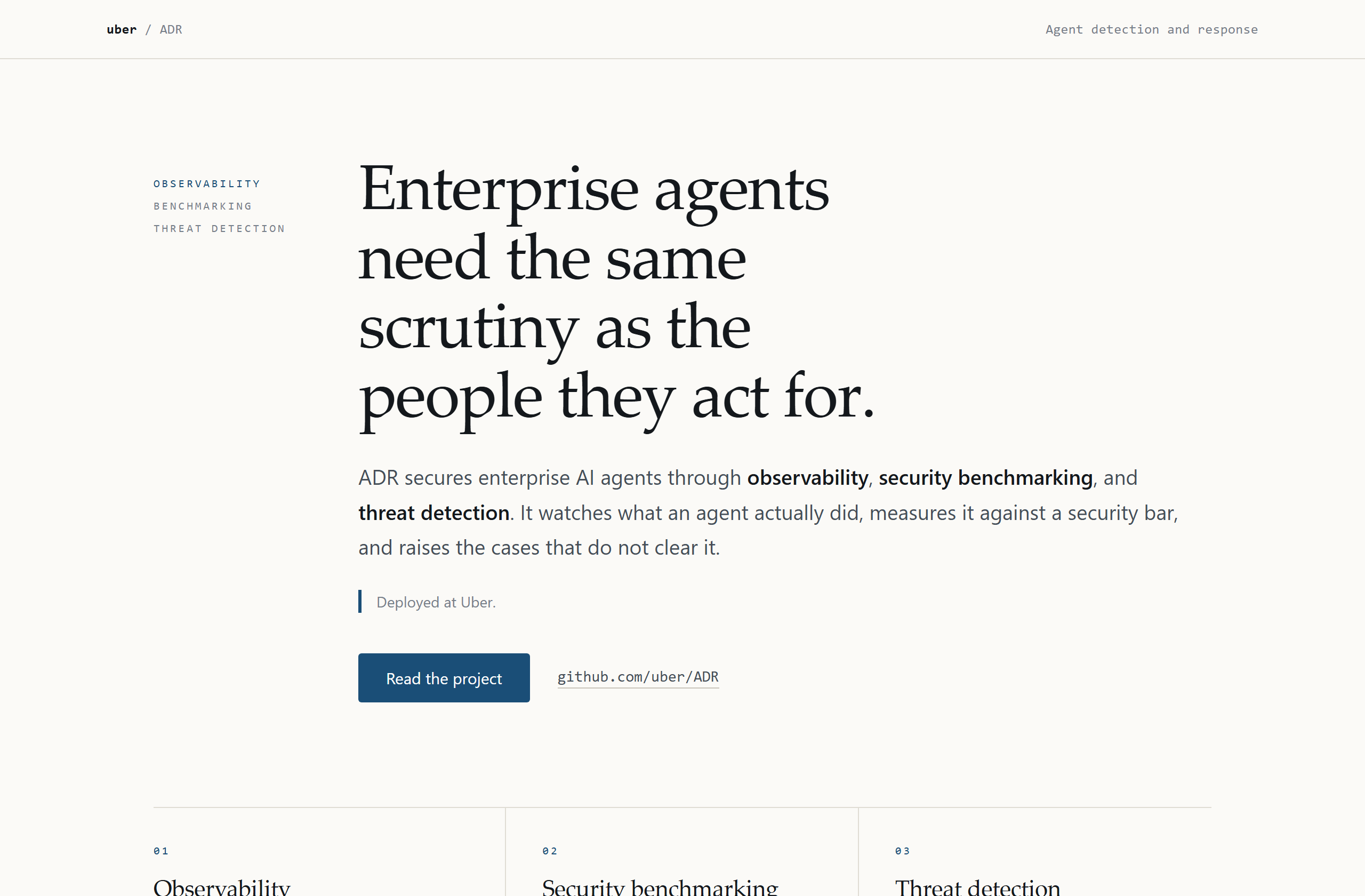 uber/ADR landing-page hero mock, editorial style