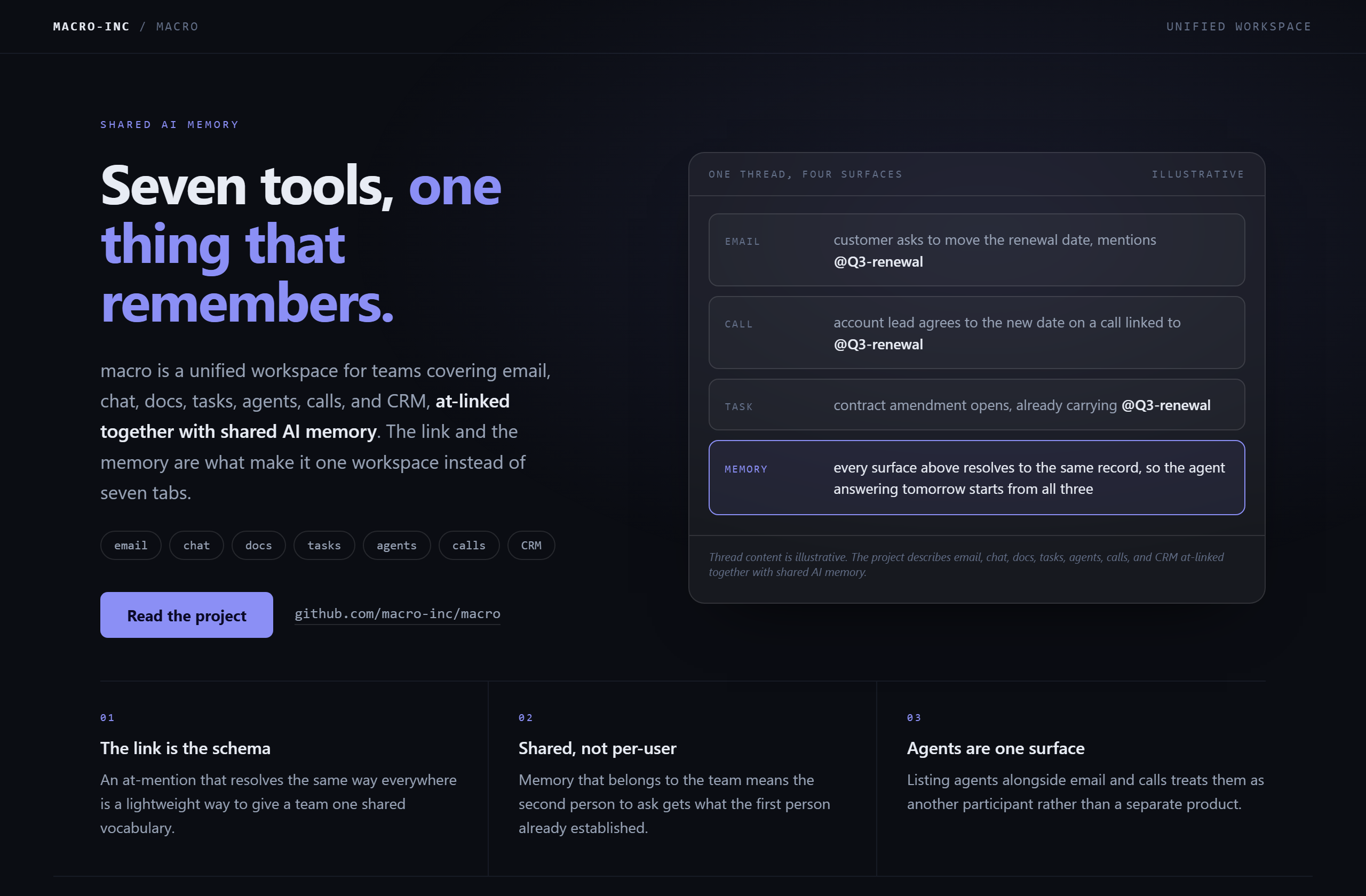 macro-inc/macro landing-page hero mock, glass style
