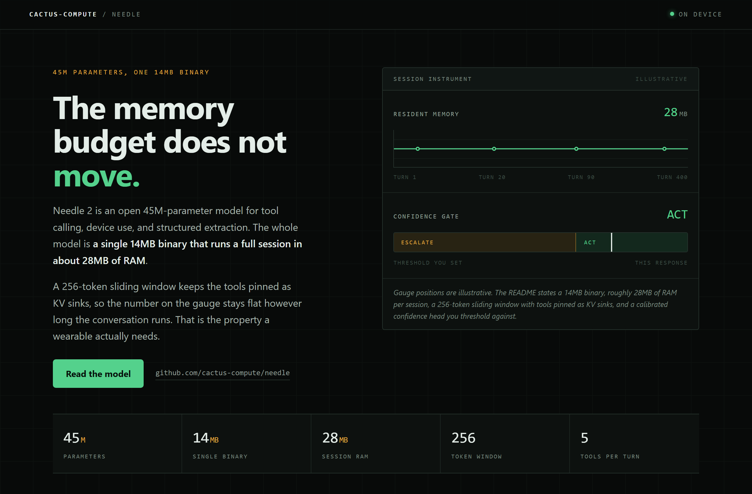 cactus-compute/needle landing-page hero mock, hud style
