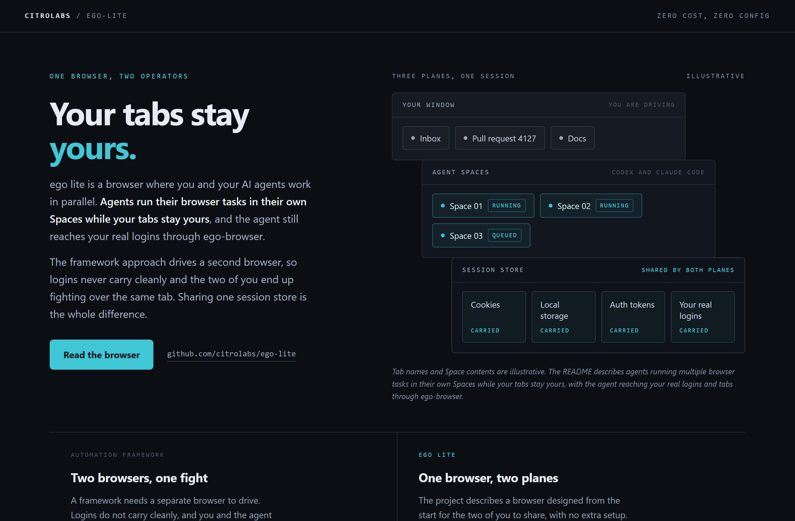 citrolabs/ego-lite landing-page hero mock, strata style