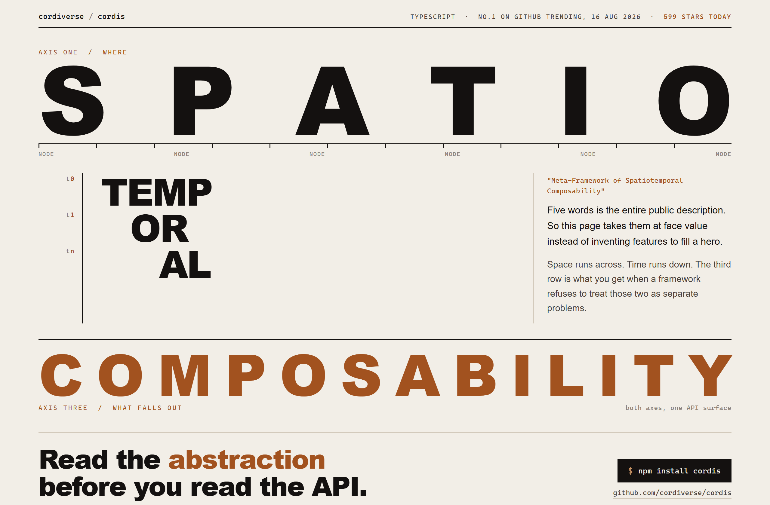 cordiverse/cordis landing-page hero mock, poster style
