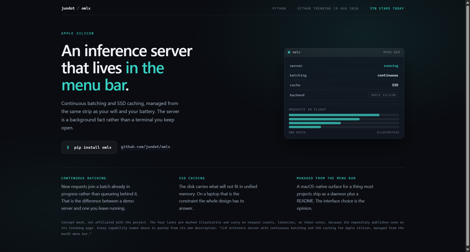 jundot/omlx landing-page hero mock, glass style