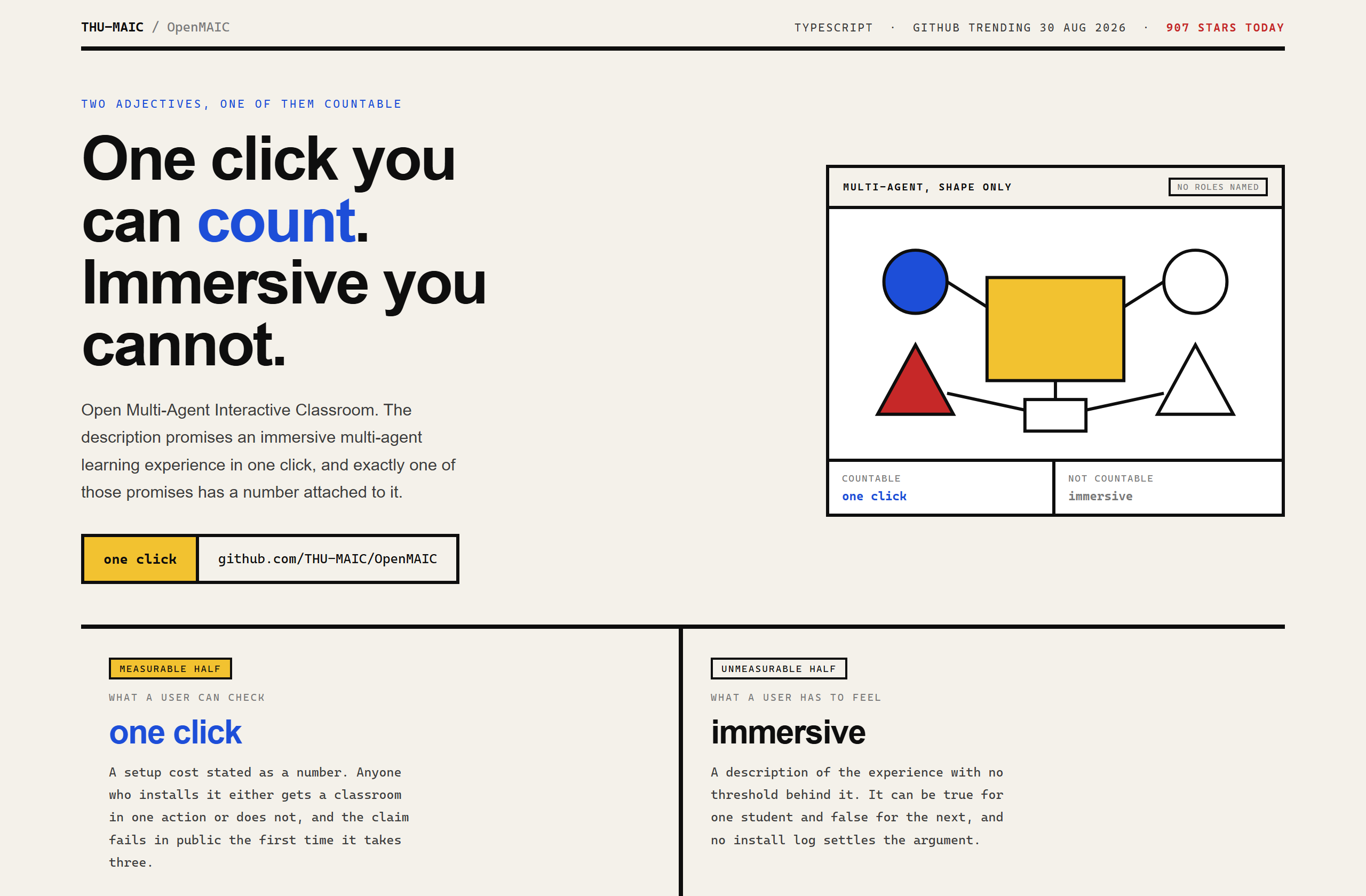 THU-MAIC/OpenMAIC landing-page hero mock, bauhaus style