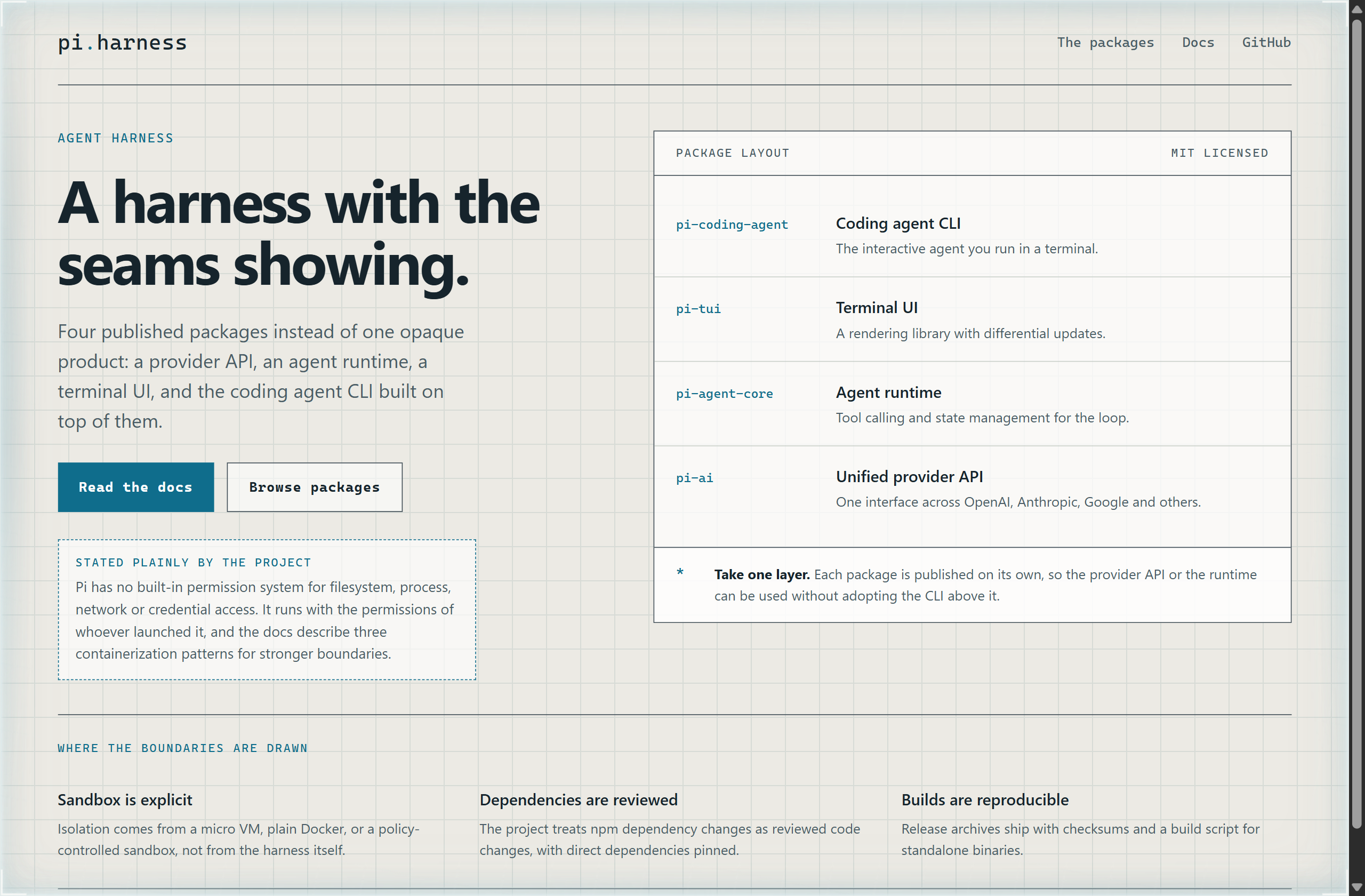 earendil-works/pi landing-page hero mock, blueprint style