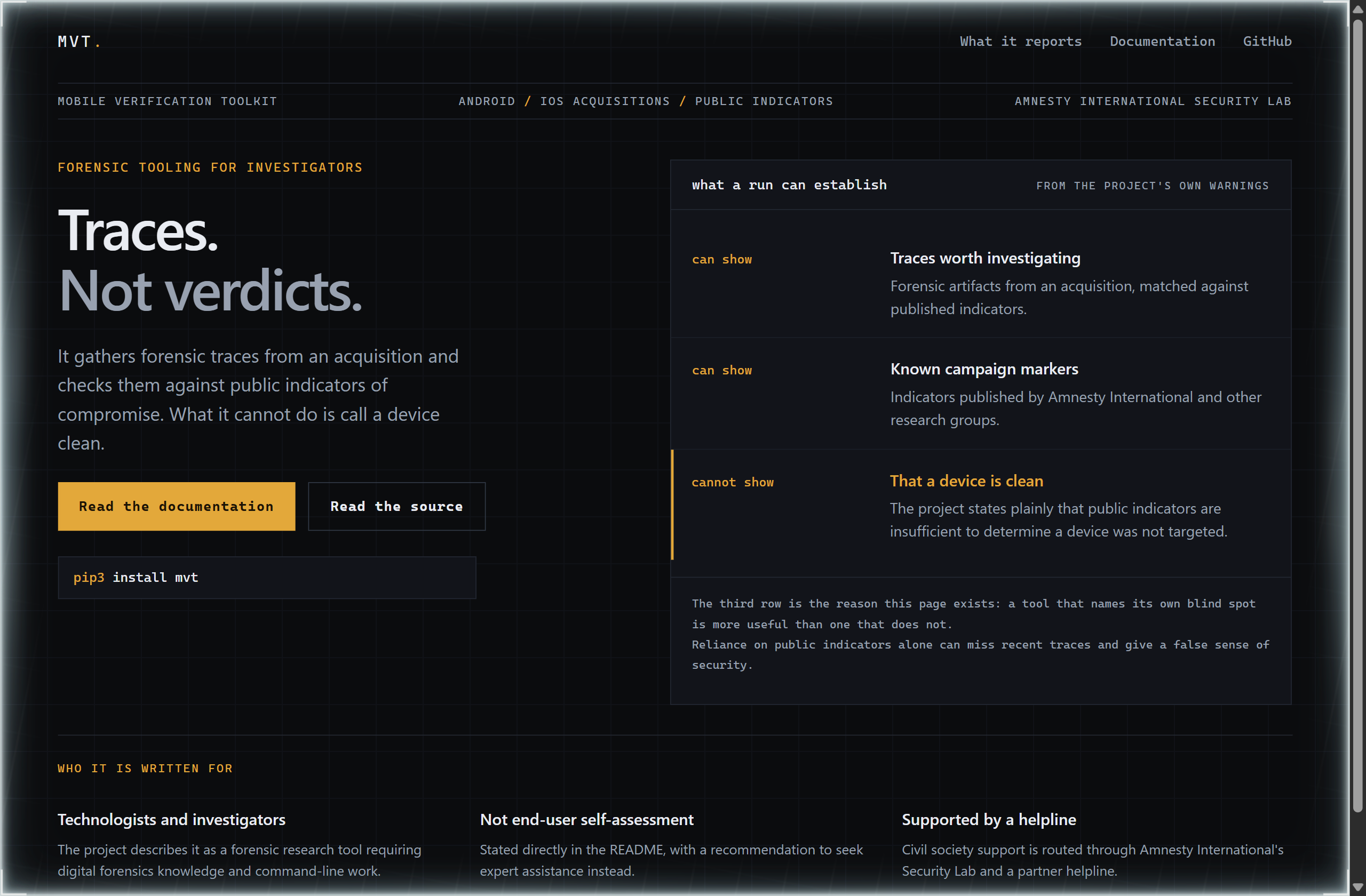 mvt-project/mvt landing-page hero mock, hud style