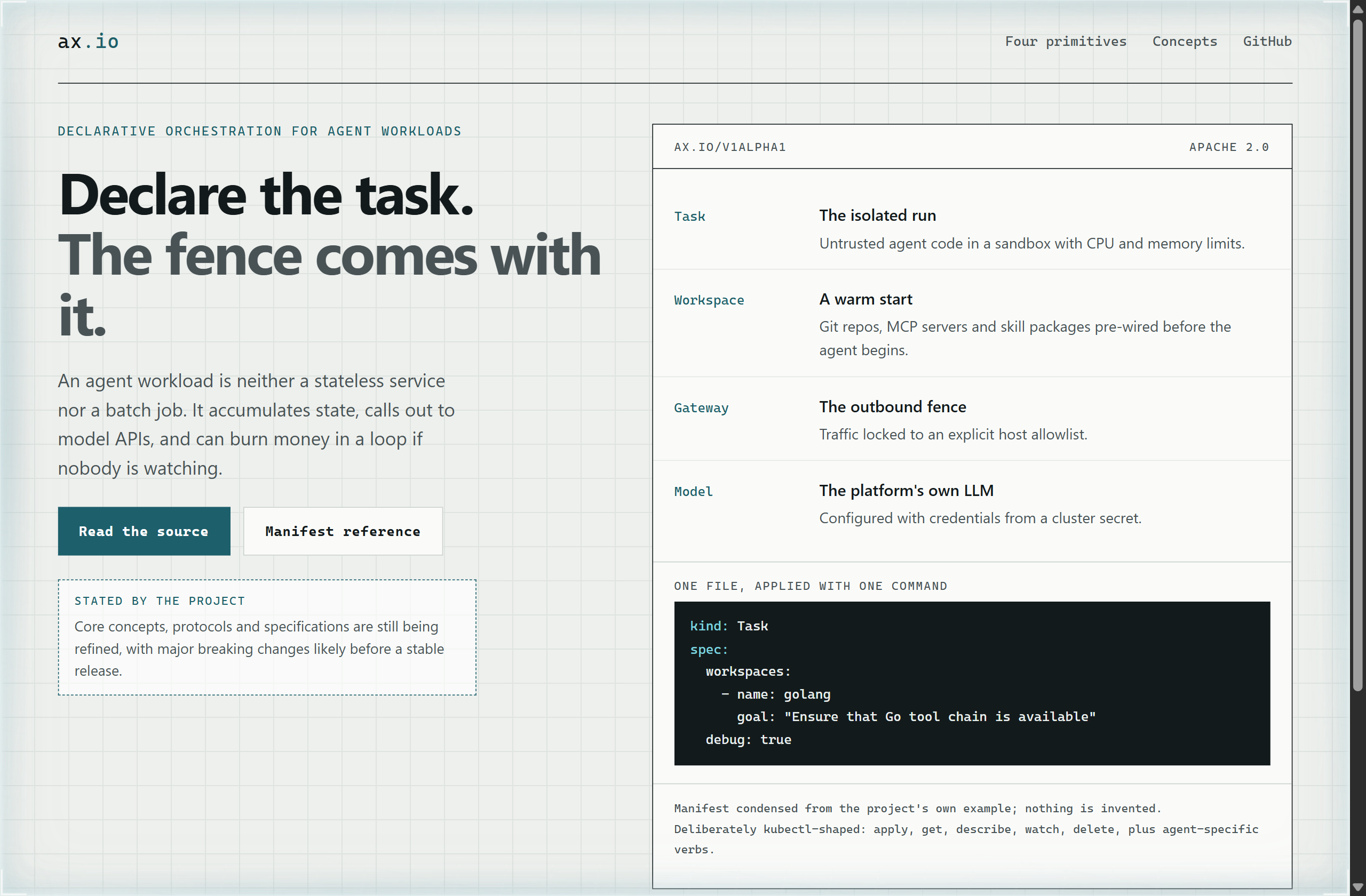 google/ax landing-page hero mock, blueprint style