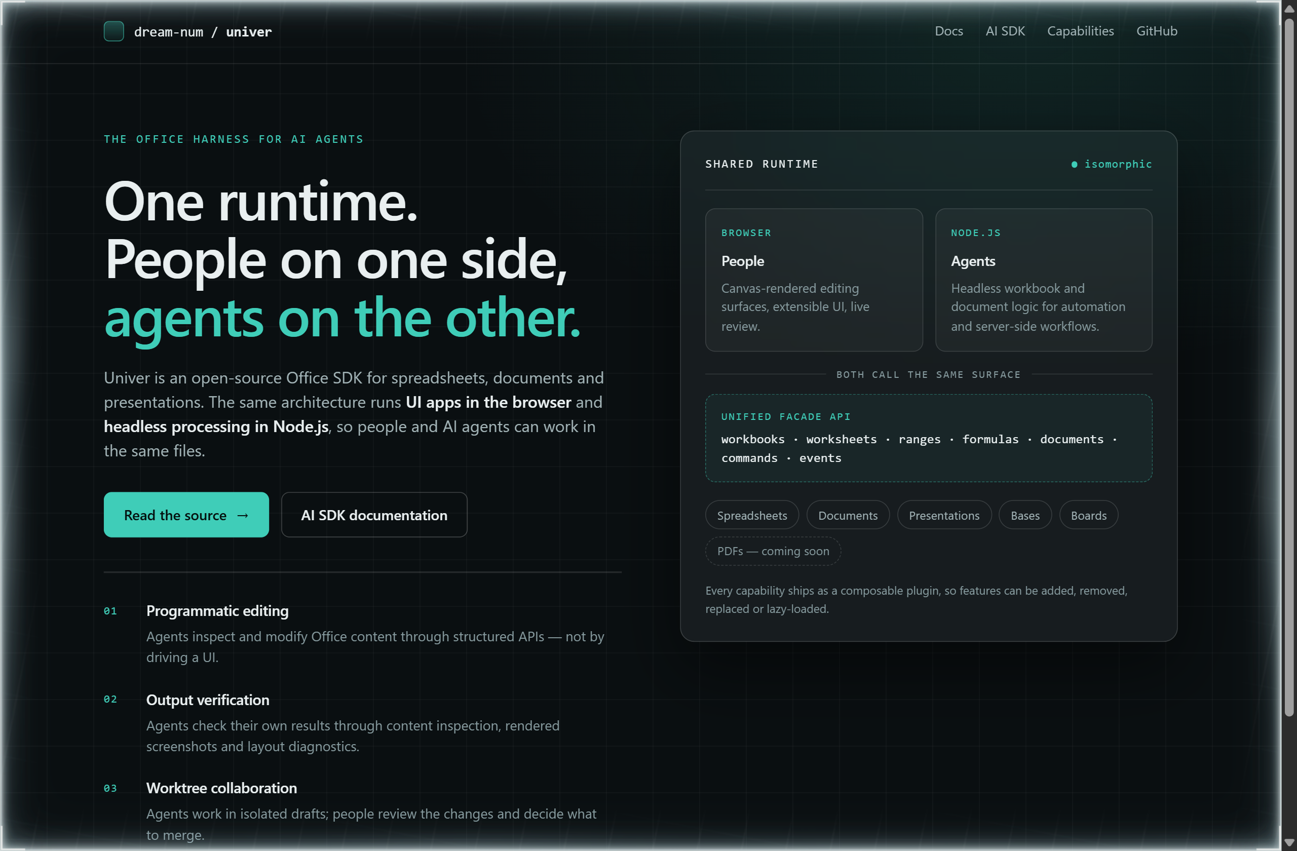 dream-num/univer landing-page hero mock, glass style