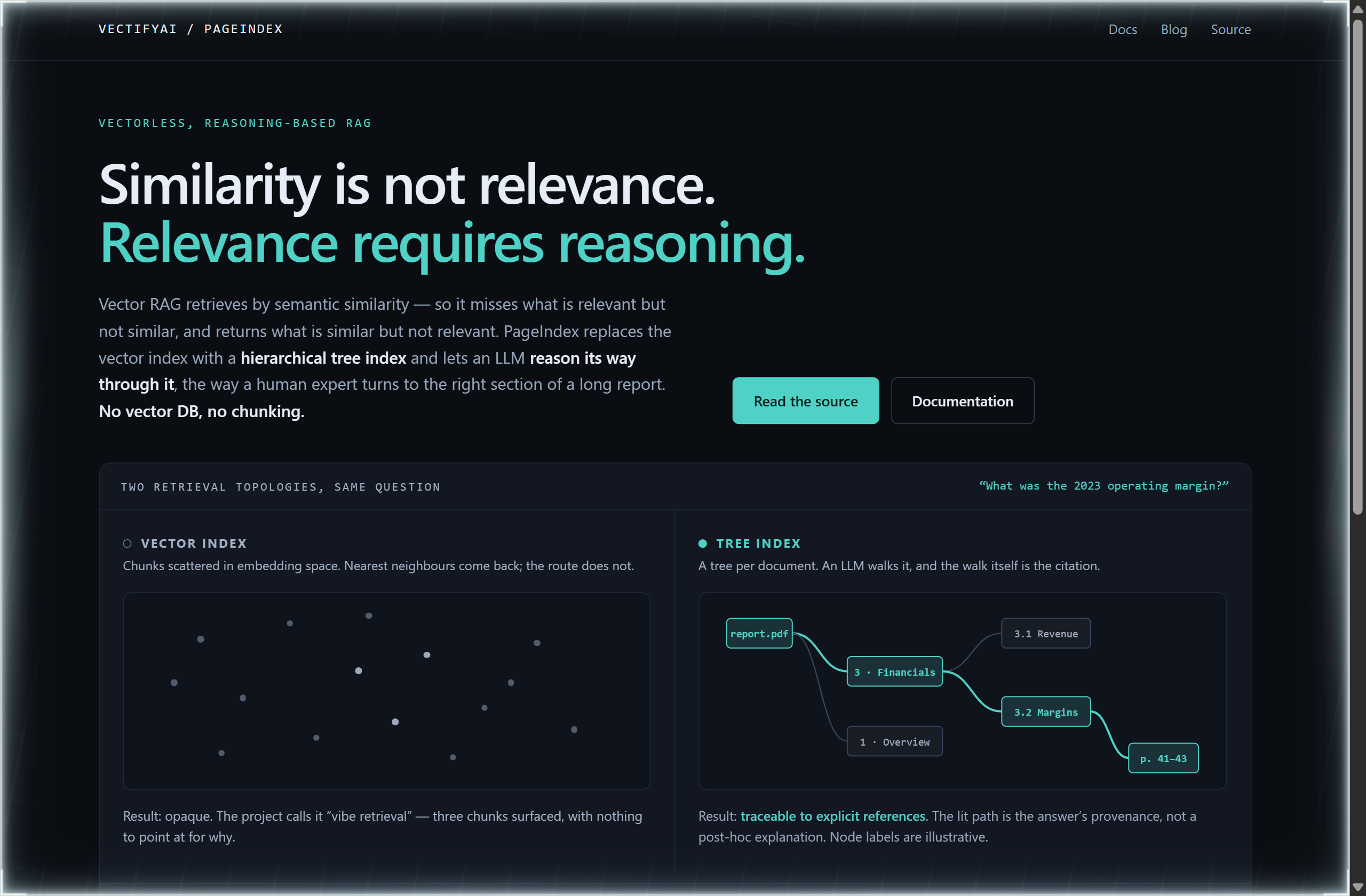 VectifyAI/PageIndex landing-page hero mock, constellation style