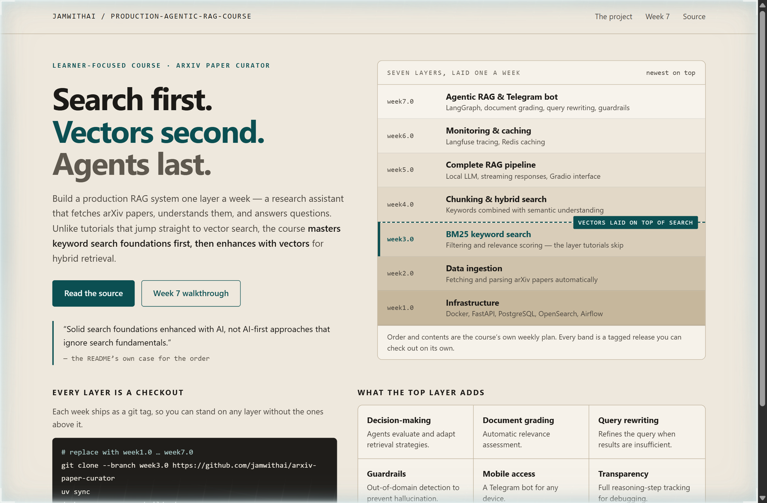 jamwithai/production-agentic-rag-course landing-page hero mock, strata style