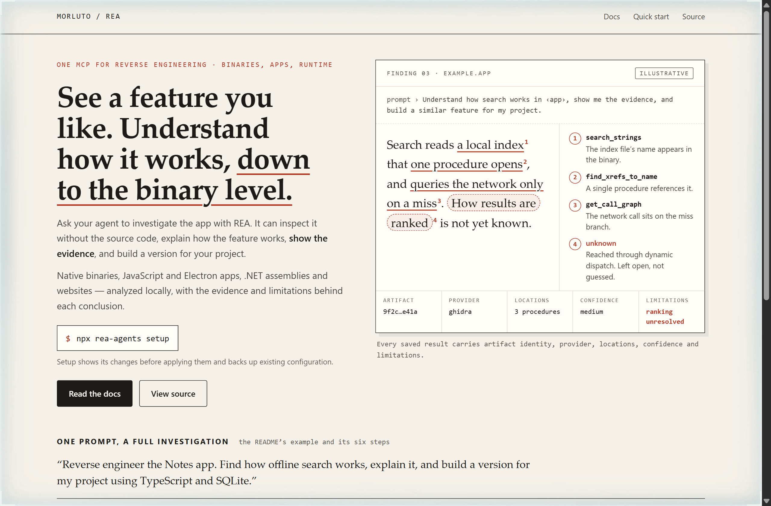 morluto/rea landing-page hero mock, redline style